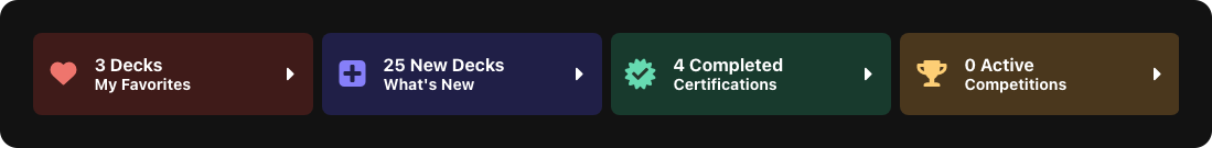 FLIP interface showing favorites, decks, certifications, and, competitions.